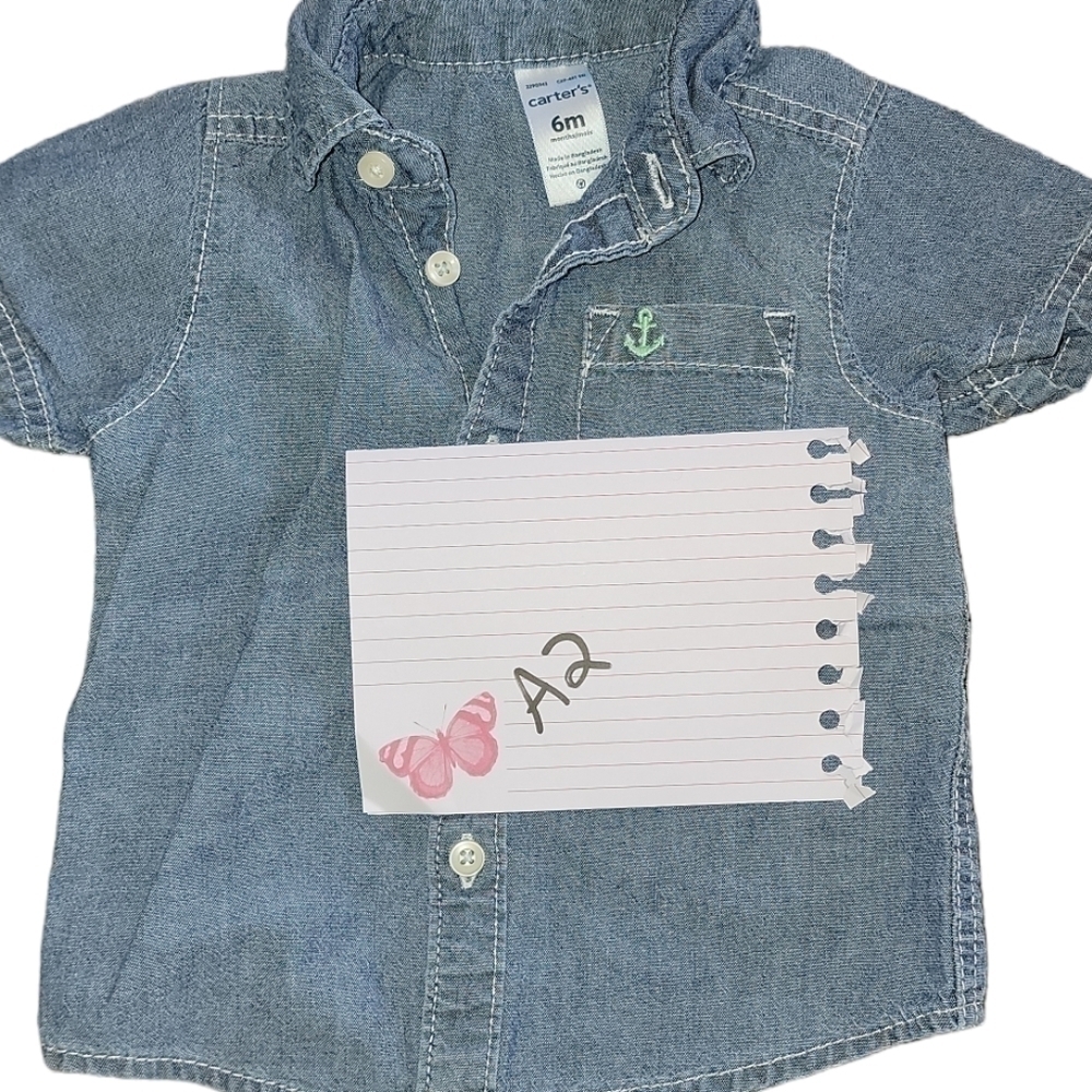 Carter’s size 6 months denim short sleeve shirt - Picture 2 of 6